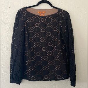 Tory Burch Black Woven Tunic Top Size 2